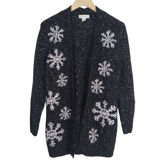 Christopher & Banks Open Front Snowflake Knit Cardigan Sweater Size M Winter - Picture 1 of 6